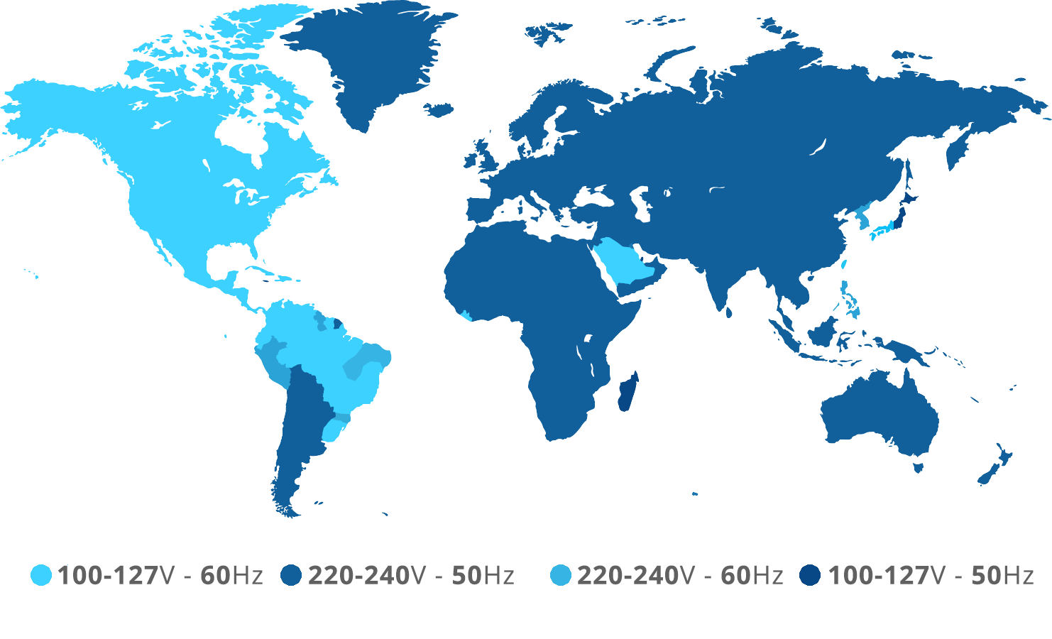 Carte mondiale des tensions et des fréquences utilisées à travers le monde